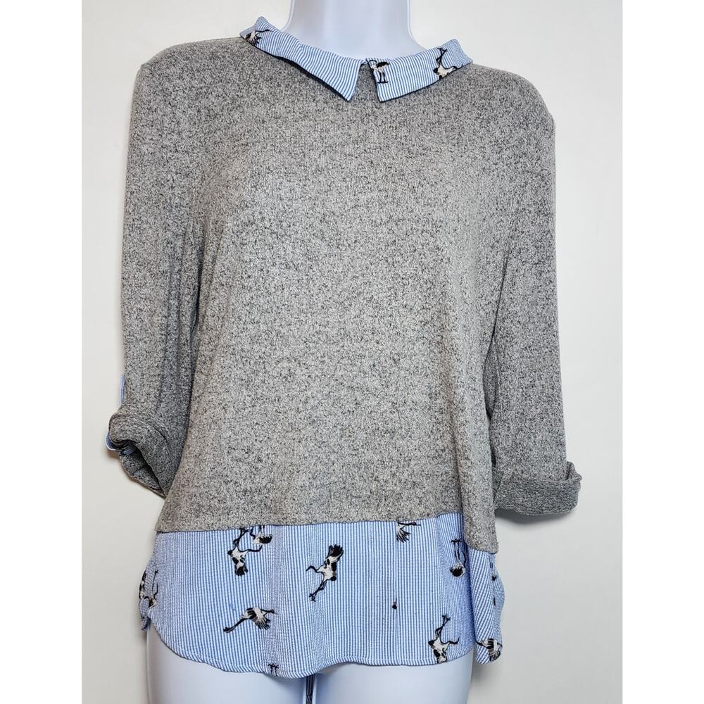 MONTEAU Preppy Layered Cottagecore Nautical Collared Top M